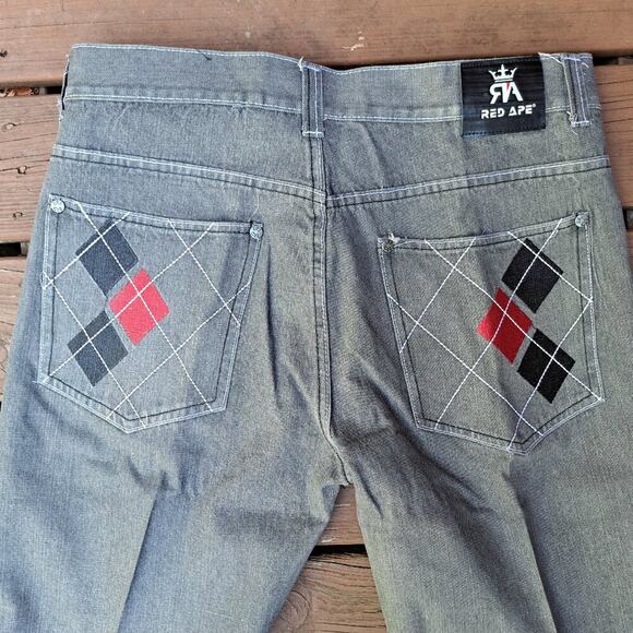 VINTAGE Red Ape Jeans Mens 38x33 Straight Gray Denim Pants Y2K